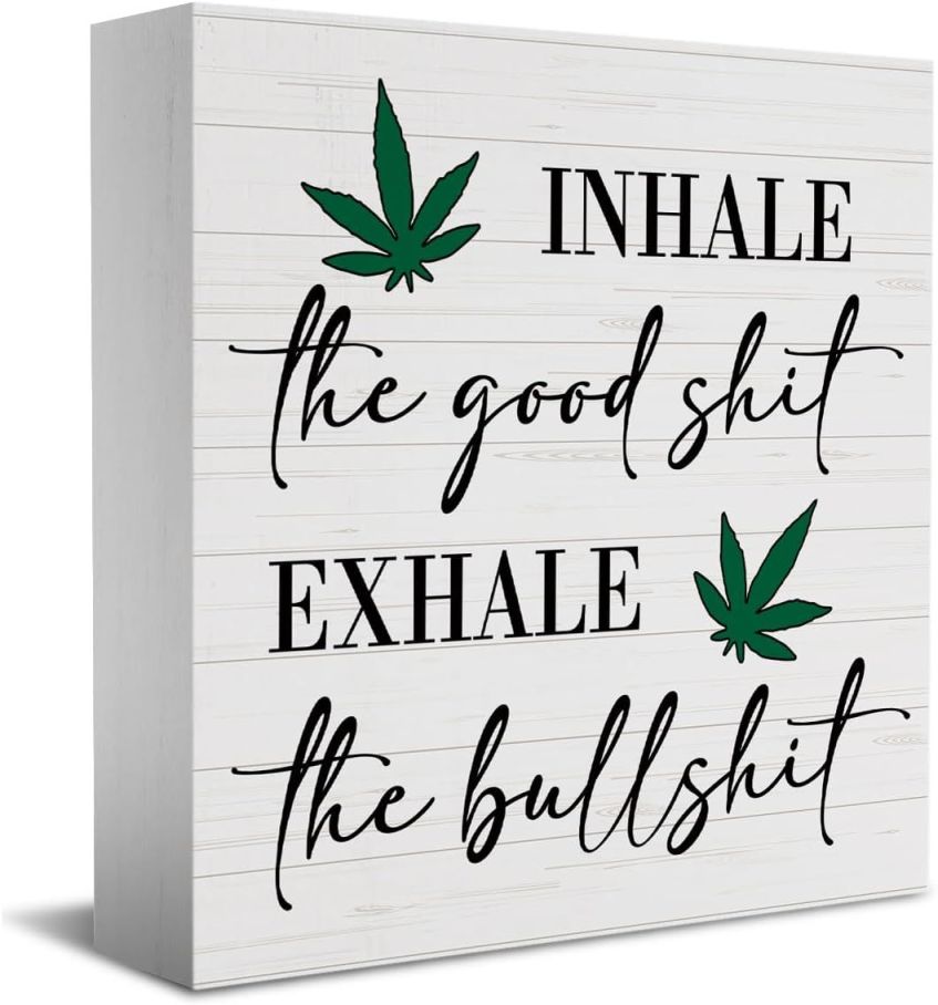 Inspirational Quotes Sign Funny Desk Decor Wooden Box Sign Decor Rustic Wood Block Plaque Box Sign for Home Farmhouse Office Kitchen Bathroom Shelf Table Decoration Inhale Exhale Sign