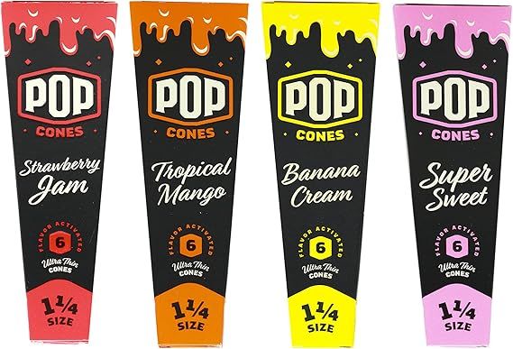 Pop Cones Cones with a Flavor Burst Pop ( Wraps, Papers, Cones) (All 4 Flavors, 1 1/4), Red, Yellow, Blue, Orange